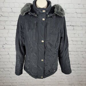 Metropolis Black Ice Faux Fur Hooded Insulated Zipped Pockets Jacket Size 8
